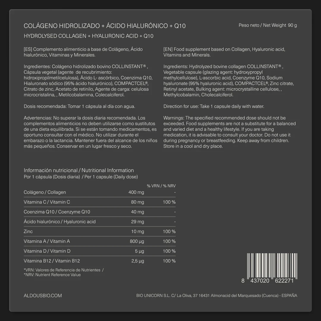 Colágeno Hidrolizado con Ácido Hialurónico, Coenzima Q10, Zinc y Vitaminas - Image 7