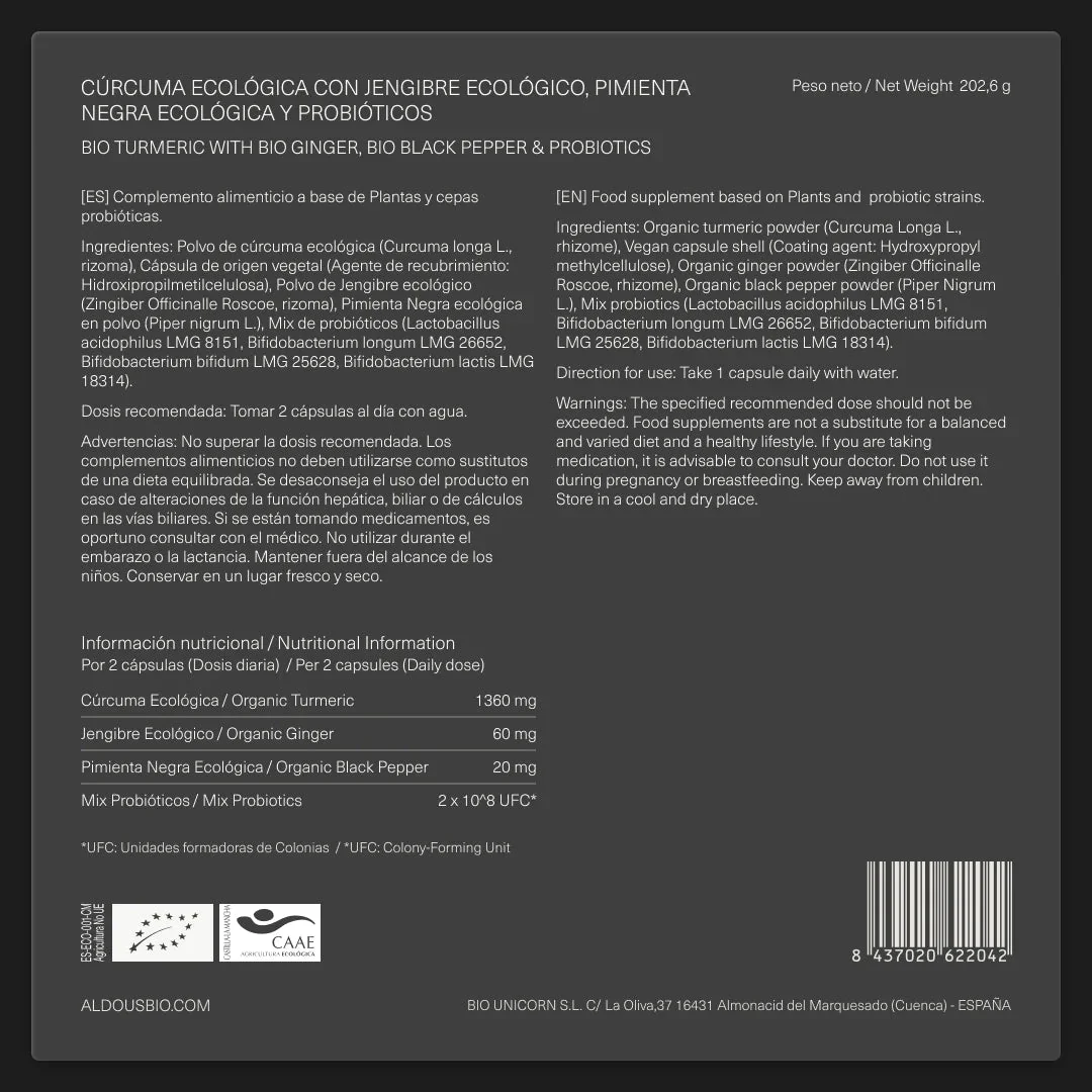 Cúrcuma Ecológica con Jengibre, Pimienta Negra y Probióticos - Image 7